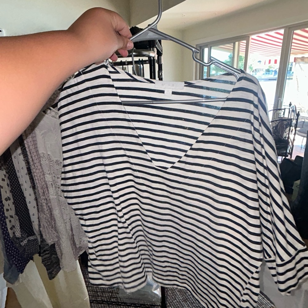 Classic Black and White Striped V-Neck Blouse